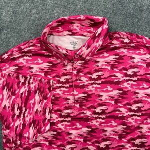 1764 Shirt Large Pink Camouflage Golf Lightweight Stretch Short Sleeve Flaw Mens